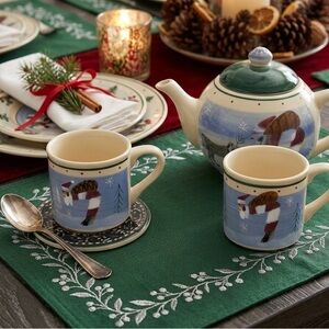 Rare Hartland Judy Kruger Christmas Tea Pot & mugs 1989 Whimsical Hand Painted